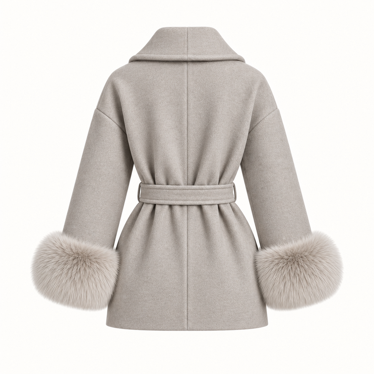 Chiara - Light Khaki Fur Sleeved Wool Coat