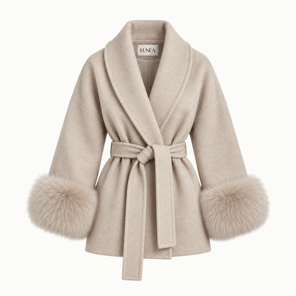 Chiara - Oatmeal Fur Sleeved Wool Coat