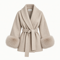 Chiara - Oatmeal Fur Sleeved Wool Coat