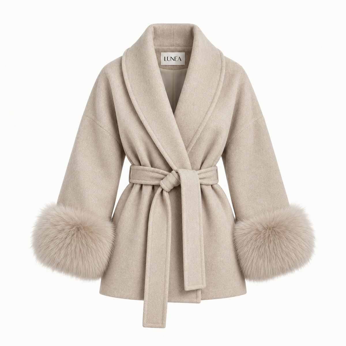Chiara - Oatmeal Fur Sleeved Wool Coat