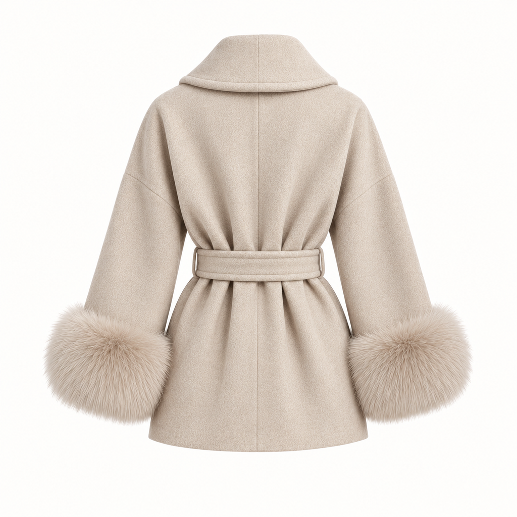 Chiara - Oatmeal Fur Sleeved Wool Coat