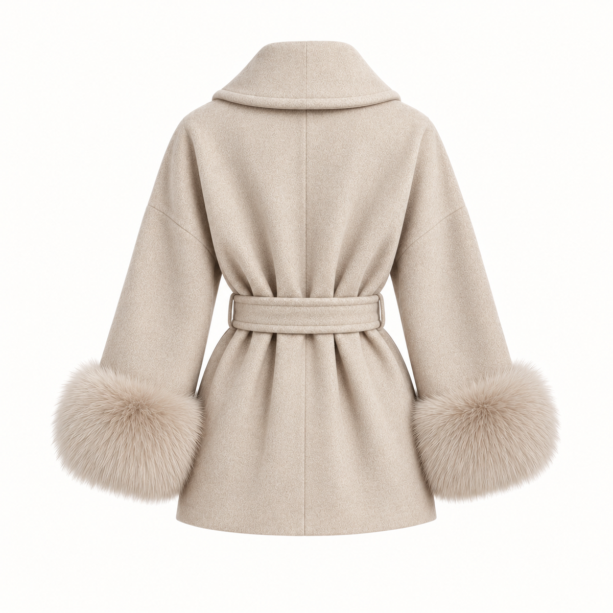 Chiara - Oatmeal Fur Sleeved Wool Coat