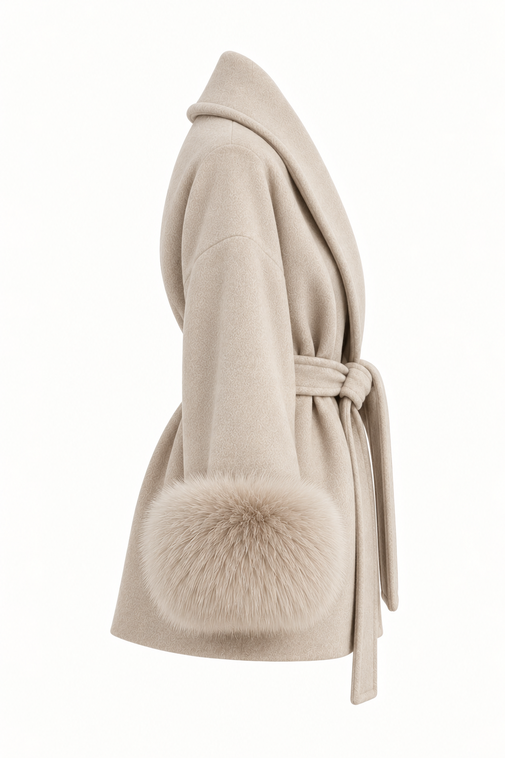 Chiara - Oatmeal Fur Sleeved Wool Coat