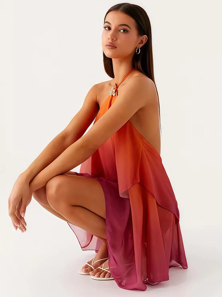 Backless Gradient Dress